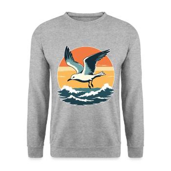 Möwe im Sonnenuntergang - Unisex Pullover - Weißgrau meliert - Vorne - Alina (178cm) & Michal (187cm)