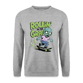Rollin zum Grab - Unisex Pullover - Weißgrau meliert - Vorne - Alina (178cm) & Michal (187cm)
