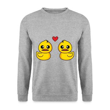 Canard Comic Couple amour - Sweat-shirt Unisexe - gris chiné - Devant - Alina (178cm) & Michal (187cm)