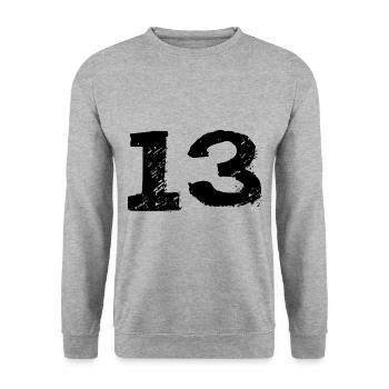 13 Maillot numéro - Sweat-shirt Unisexe - gris chiné - Devant - Alina (178cm) & Michal (187cm)