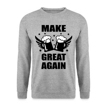MAKE BEER GREAT AGAIN Mass Bier lustige Sprüche - Unisex Pullover - Weißgrau meliert - Vorne - Alina (178cm) & Michal (187cm)