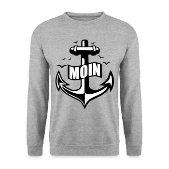 106 MOIN Anker Möwen - Unisex Pullover - Weißgrau meliert - Vorne - Alina (178cm) & Michal (187cm)