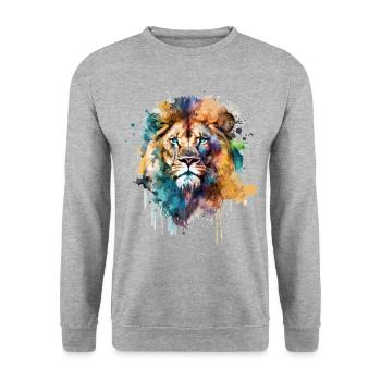 Lion - Sweat-shirt Unisexe - gris chiné - Devant - Alina (178cm) & Michal (187cm)