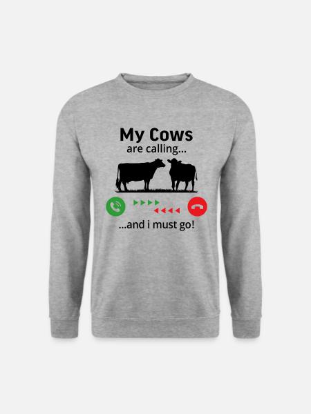 Meine Kühe rufen und ich muss gehen - Unisex Pullover - Weißgrau meliert