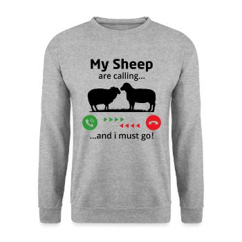 Meine Schafe rufen und ich muss gehen - Unisex Pullover - Weißgrau meliert - Vorne - Alina (178cm) & Michal (187cm)
