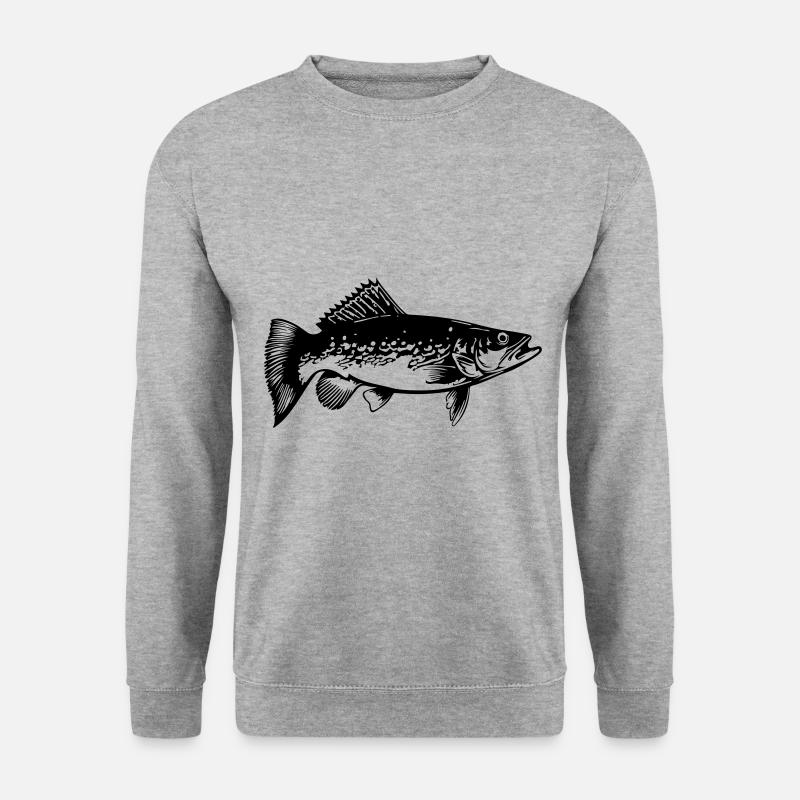 Hecht Fisch Silhouette - Unisex Pullover - Weißgrau meliert