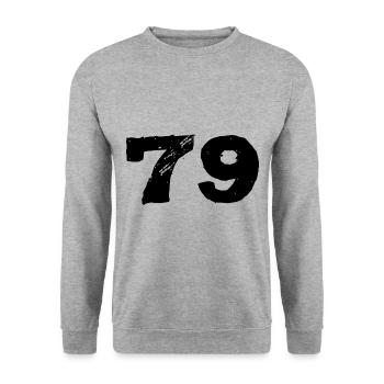 79 Maillot numéro - Sweat-shirt Unisexe - gris chiné - Devant - Alina (178cm) & Michal (187cm)