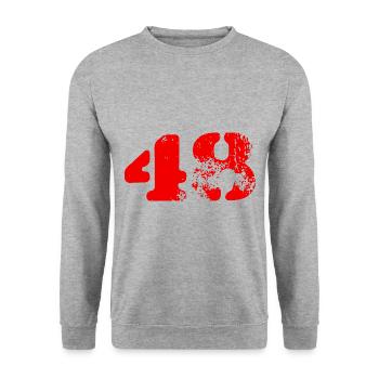 48 Zahl Symbol - Unisex Pullover - Weißgrau meliert - Vorne - Alina (178cm) & Michal (187cm)