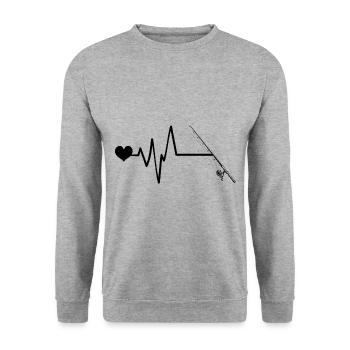 Angelrute Herzschlag - Unisex Pullover - Weißgrau meliert - Vorne - Alina (178cm) & Michal (187cm)