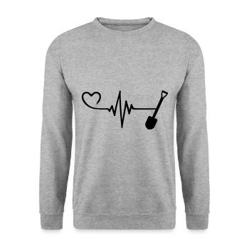 Schaufel Puls Herz Liebe - Unisex Pullover - Weißgrau meliert - Vorne - Alina (178cm) & Michal (187cm)