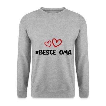 Beste Oma Herz Liebe - Unisex Pullover - Weißgrau meliert - Vorne - Alina (178cm) & Michal (187cm)