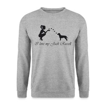 Jack Russell Terrier mit Frau - Unisex Pullover - Weißgrau meliert - Vorne - Alina (178cm) & Michal (187cm)