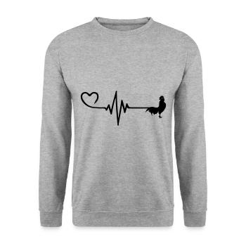 Hahn Puls Herz Liebe - Unisex Pullover - Weißgrau meliert - Vorne - Alina (178cm) & Michal (187cm)
