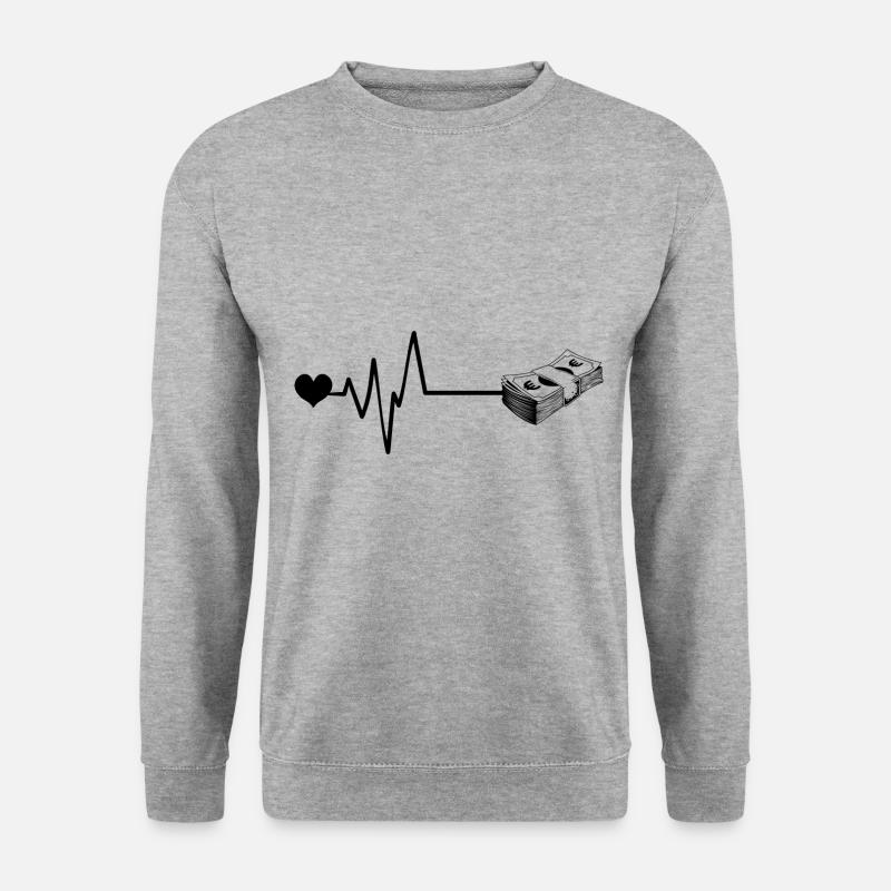Geld Herzschlag - Unisex Pullover - Weißgrau meliert