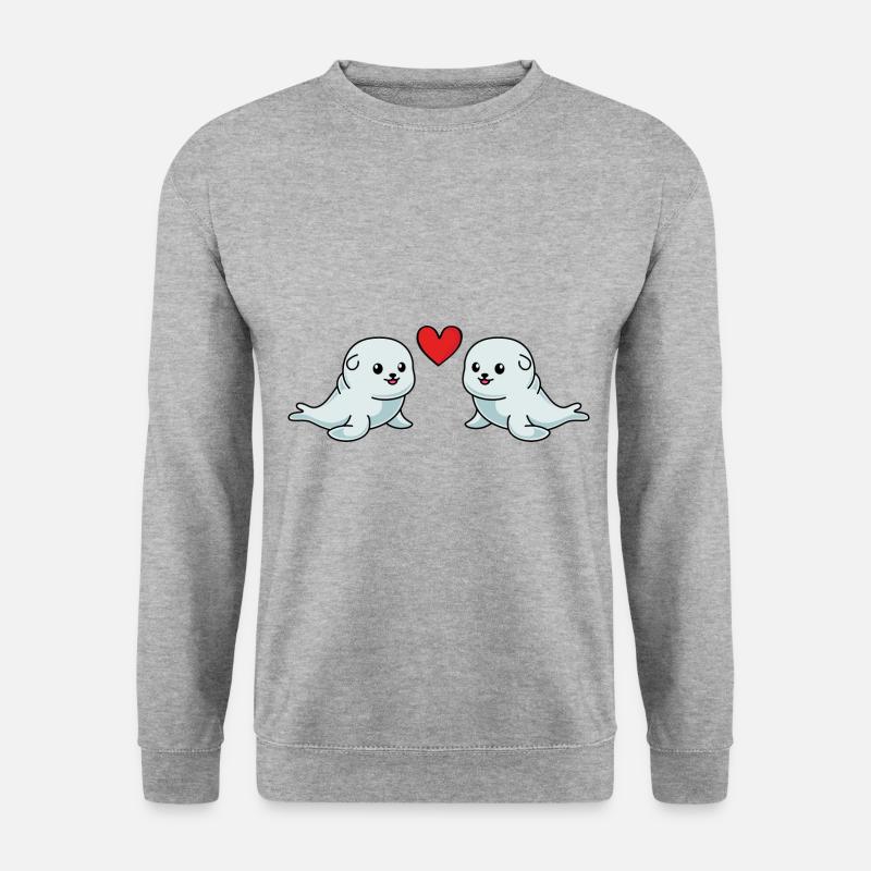 Robbe Tier Paar Liebe - Unisex Pullover - Weißgrau meliert