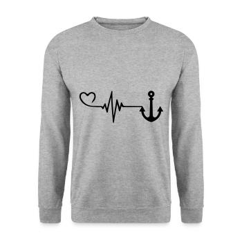 Anker Liebe Puls Herz - Unisex Pullover - Weißgrau meliert - Vorne - Alina (178cm) & Michal (187cm)