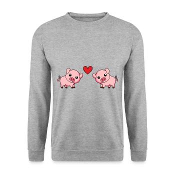 Schwein Comic Paar Liebe - Unisex Pullover - Weißgrau meliert - Vorne - Alina (178cm) & Michal (187cm)