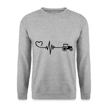 Traktor Puls Herz Liebe - Unisex Pullover - Weißgrau meliert - Vorne - Alina (178cm) & Michal (187cm)