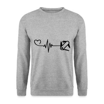 Taschenmesser Liebe Puls Herz - Unisex Pullover - Weißgrau meliert - Vorne - Alina (178cm) & Michal (187cm)