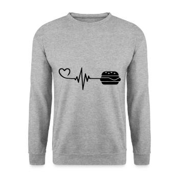 Burger Puls Herz Liebe - Unisex Pullover - Weißgrau meliert - Vorne - Alina (178cm) & Michal (187cm)