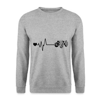 Traktor Puls Herz Liebe - Unisex Pullover - Weißgrau meliert - Vorne - Alina (178cm) & Michal (187cm)