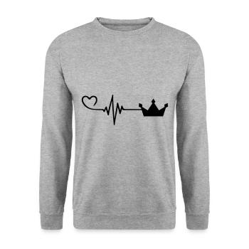 Krone icon Liebe Puls Herz - Unisex Pullover - Weißgrau meliert - Vorne - Alina (178cm) & Michal (187cm)