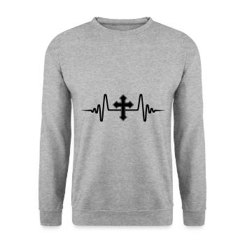 Kreuz Puls - Unisex Pullover - Weißgrau meliert - Vorne - Alina (178cm) & Michal (187cm)