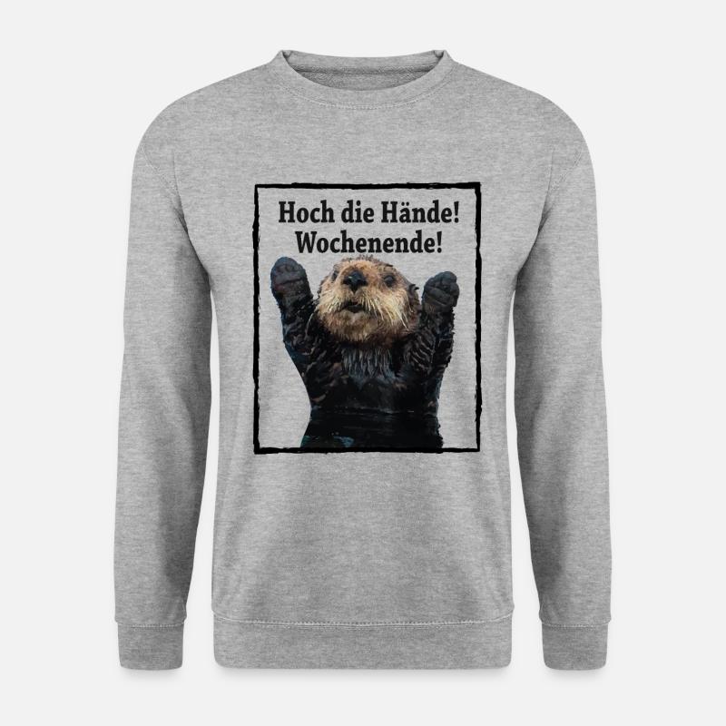 Biber Hoch die Hände! Wochenende! - Unisex Pullover - Weißgrau meliert