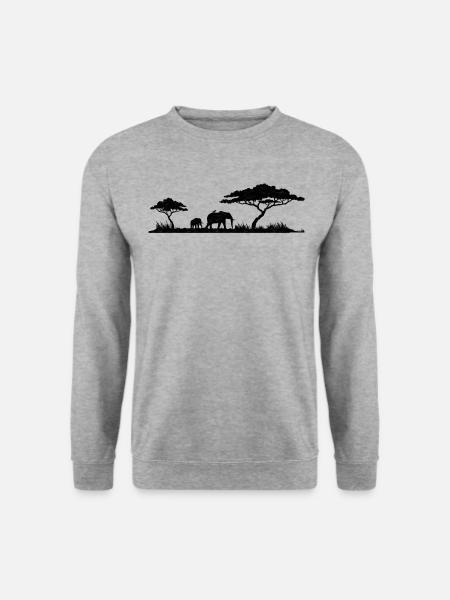 Afrika Savanne mit Elefanten - Unisex Pullover - Weißgrau meliert