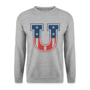 Lettre U États-Unis - Sweat-shirt Unisexe - gris chiné - Devant - Alina (178cm) & Michal (187cm)