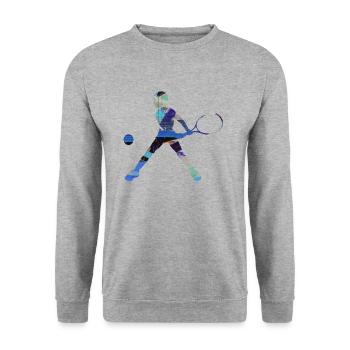 tennis,rückhand,tennisspielerin,junge,kind - Unisex Pullover - Weißgrau meliert - Vorne - Alina (178cm) & Michal (187cm)