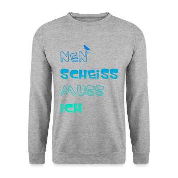 Nen Scheiss muss ich, lustiger Spruch - Unisex Pullover - Weißgrau meliert - Vorne - Alina (178cm) & Michal (187cm)