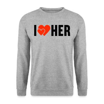 I love her Ich liebe Sie die Liebe - Unisex Pullover - Weißgrau meliert - Vorne - Alina (178cm) & Michal (187cm)