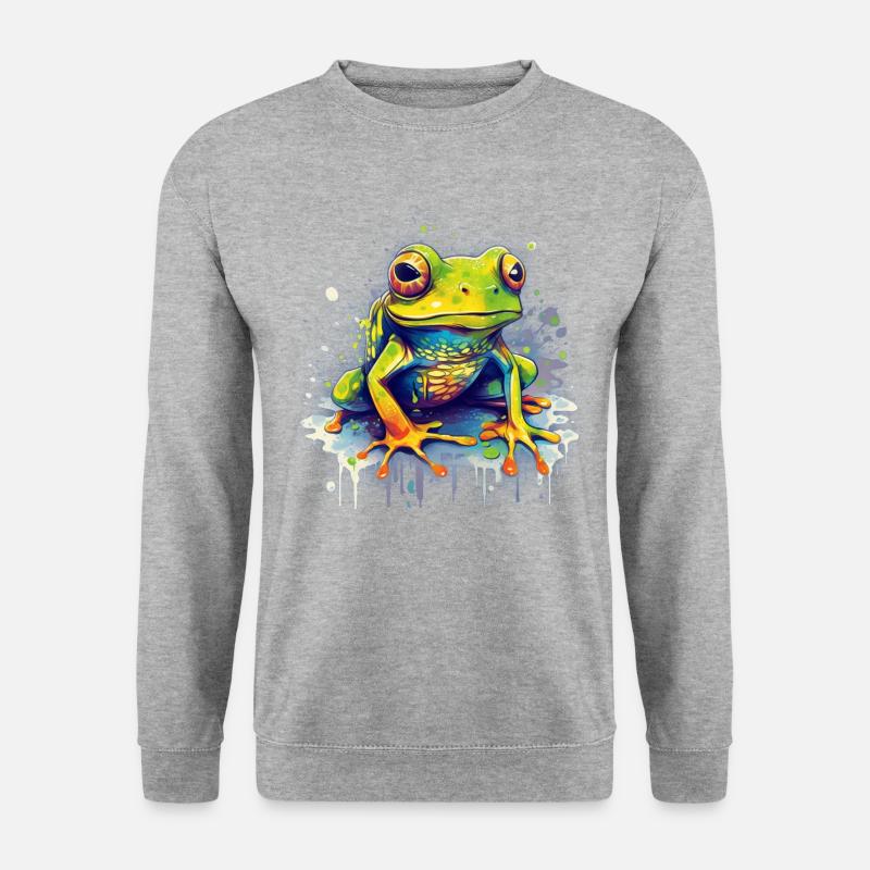 Bunter Frosch - Unisex Pullover - Weißgrau meliert