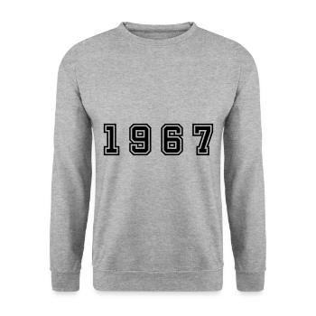 1967 Jahr Zahl - Unisex Pullover - Weißgrau meliert - Vorne - Alina (178cm) & Michal (187cm)