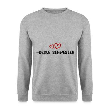 Beste Schwester Herz Liebe - Unisex Pullover - Weißgrau meliert - Vorne - Alina (178cm) & Michal (187cm)