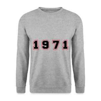 1971 Jahr Zahl - Unisex Pullover - Weißgrau meliert - Vorne - Alina (178cm) & Michal (187cm)