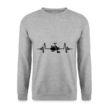 Fishing Reel Symbol Pulse - Unisex Sweatshirt - salt & pepper - Front - Alina (178cm) & Michal (187cm)
