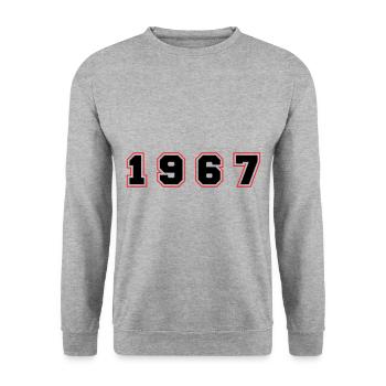 1967 Jahr Zahl - Unisex Pullover - Weißgrau meliert - Vorne - Alina (178cm) & Michal (187cm)