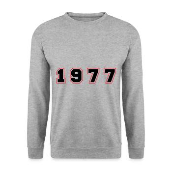 Numéro de l’année 1977 - Sweat-shirt Unisexe - gris chiné - Devant - Alina (178cm) & Michal (187cm)