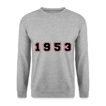 1953 Jahr Zahl - Unisex Pullover - Weißgrau meliert - Vorne - Alina (178cm) & Michal (187cm)