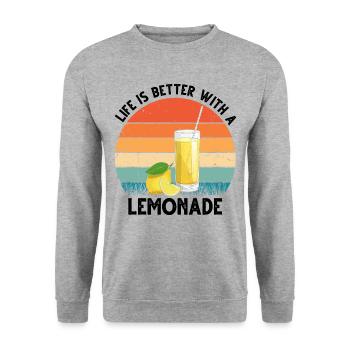 Lemon Design Lemonades Stand Boss Vente de citron - Sweat-shirt Unisexe - gris chiné - Devant - Alina (178cm) & Michal (187cm)