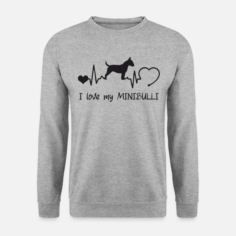 Miniatur Bullterrier mit Herzschlag - Unisex Pullover - Weißgrau meliert