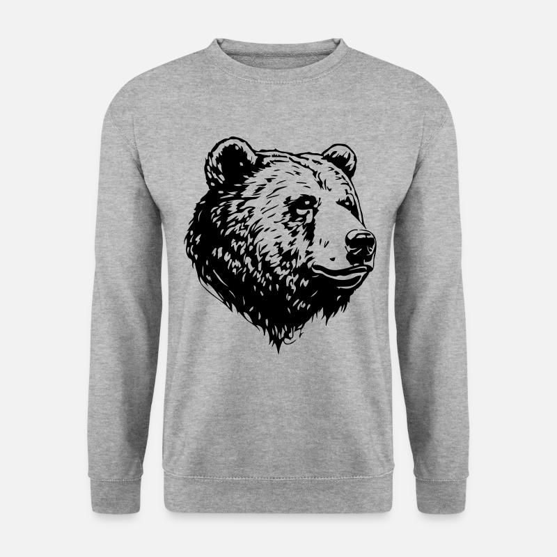 Bär Grizzly Kopf - Unisex Pullover - Weißgrau meliert