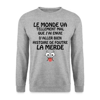 Je Vais Bien Humour Pour Homme Et Femme - Sweat-shirt Unisexe - gris chiné - Devant - Alina (178cm) & Michal (187cm)