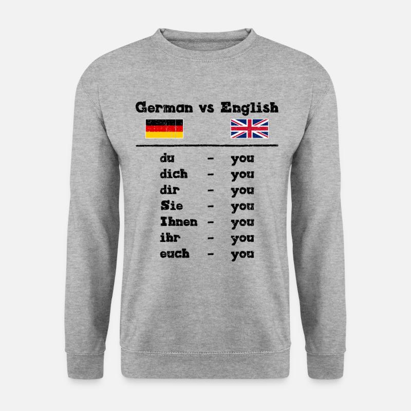 German Vs English Deutsch Gegen Englisch Geschenk - Unisex Pullover - Weißgrau meliert