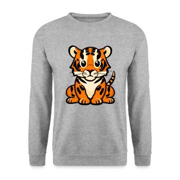 TIGER BABYTIGER KATZE LÖWE RAUBTIER GESTREIFT FELL - Unisex Pullover - Weißgrau meliert - Vorne - Alina (178cm) & Michal (187cm)