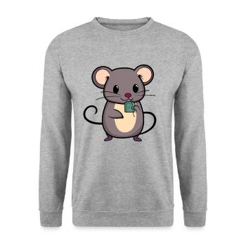 MAUS RATTE NAGER TEEBEUTEL HAUSTIER KATZE NIEDLICH - Unisex Pullover - Weißgrau meliert - Vorne - Alina (178cm) & Michal (187cm)