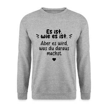 ZITAT SPRICHWORT LEBEN PERSÖNLICHKEIT SPRUCH HERZ - Unisex Pullover - Weißgrau meliert - Vorne - Alina (178cm) & Michal (187cm)