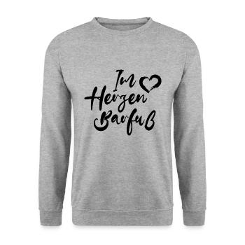 IM HERZEN BARFUSS ZUHAUSE LEBEN URLAUB MEER LIEBE - Unisex Pullover - Weißgrau meliert - Vorne - Alina (178cm) & Michal (187cm)